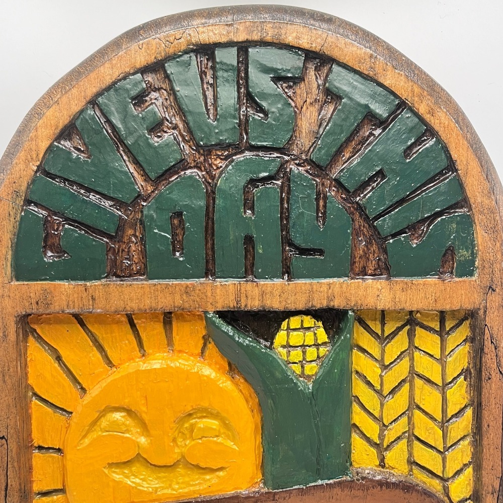 Vintage Hand Carved Wood Wall Plaque Give Us This Day Our Daily Bread Folk Art - Picture 2 of 10